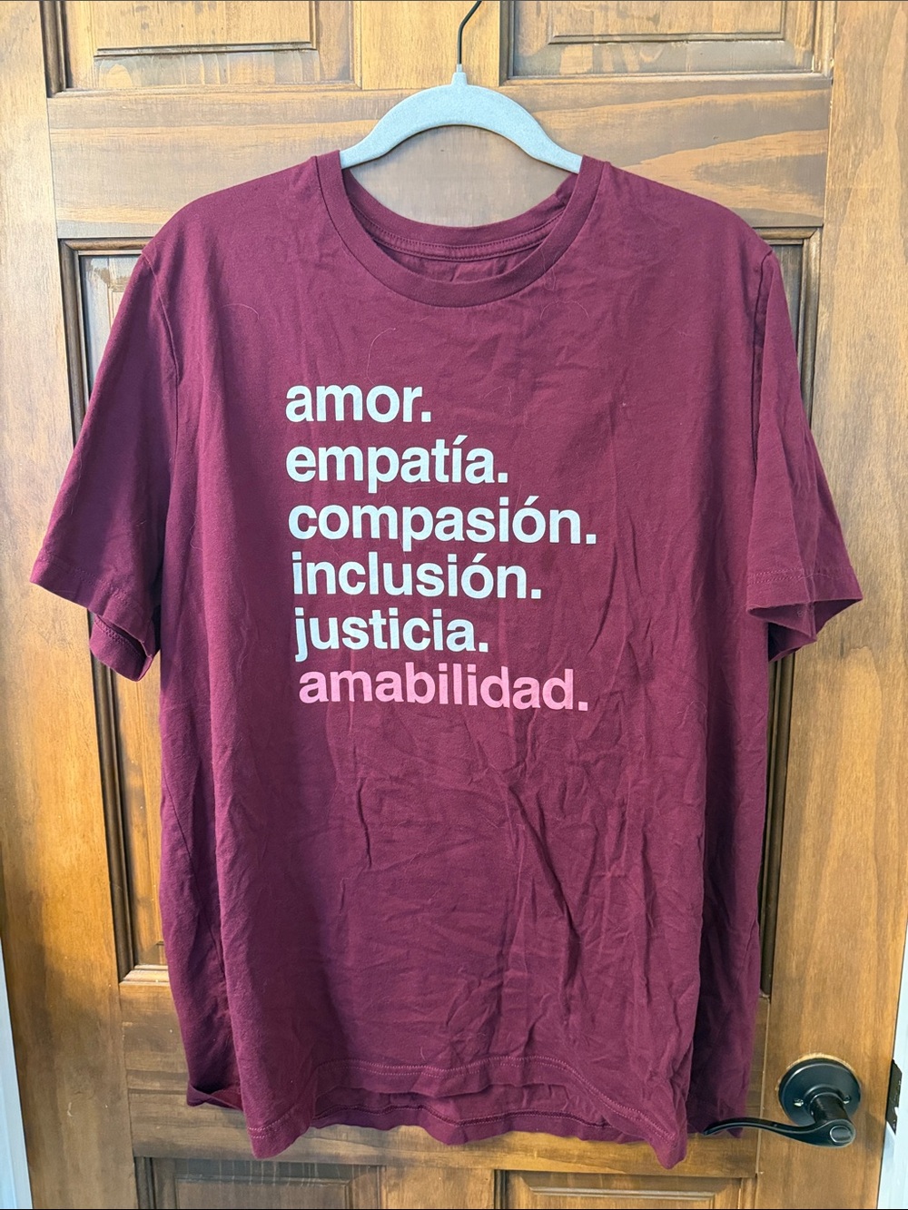 Women's Burgundy Short-Sleeve Graphic Tee - Compassion & Inclusion